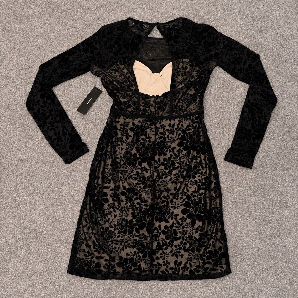 NWT Lulus Black Floral Burnout Velvet Corset Bodycon Mini Dress S - Picture 4 of 10